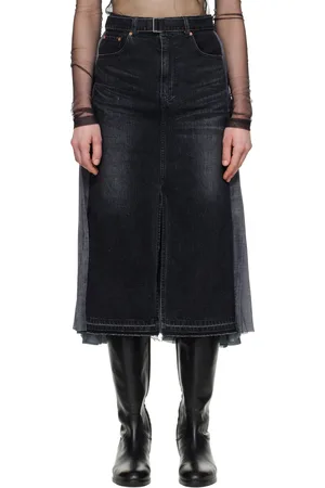 SACAI Jupe midi noire en denim à panneaux