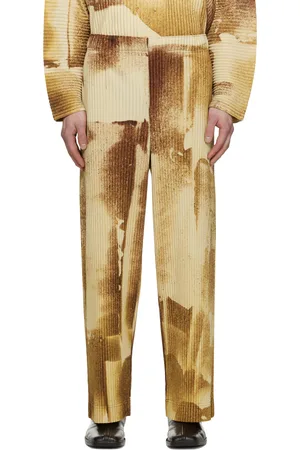 Issey Miyake Pantalon brun à motif Wind Walk