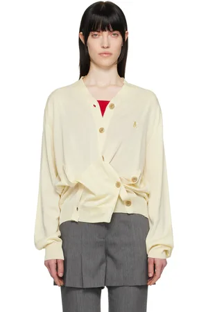 OPEN YY Cardigan jaune à patte de boutonnage torsadée