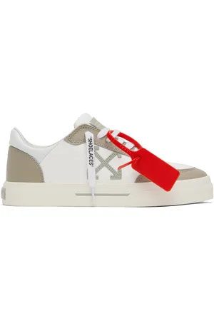 OFF-WHITE Baskets blanc et taupe en cuir à semelle en caoutchouc vulcanisé