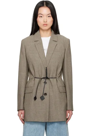 Lanvin Veston brun en laine à ceinture