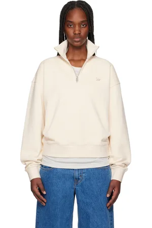 Maison Kitsuné Pull molletonné beige à demi-glissière et à écusson à logo de renard