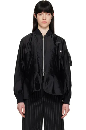 SACAI Blouson aviateur matelassé noir en satin
