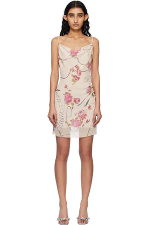 BLUMARINE Robe courte blanc cassé et rose à col bénitier