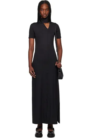 Y-3 Robe longue ajustée noire à bouton-pression