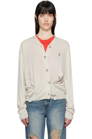 OPEN YY Cardigan gris à patte de boutonnage à effet torsadé