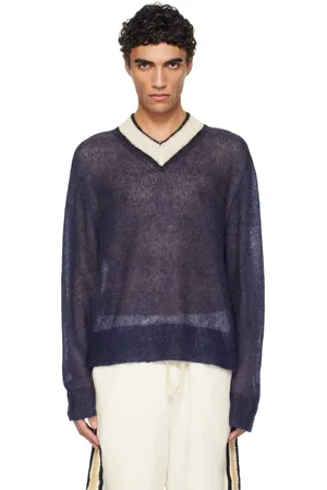 COMMAS Pull bleu marine en mohair à col en V