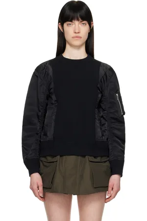 SACAI Pull molletonné noir en jersey et en sergé de nylon