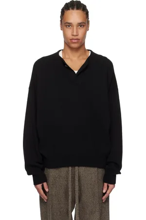FEAR OF GOD Henley noir en tricot à mailles fines