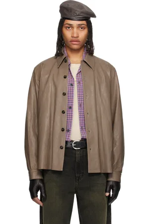 OUR LEGACY Chemise Welding taupe en cuir