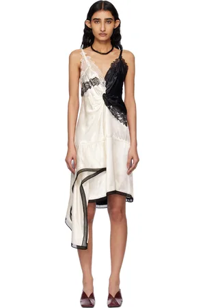 3.1 Phillip Lim Robe midi noir et blanc cassé en satin à assemblage asymétrique