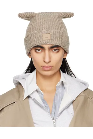Acne Studios Bonnet carré beige à écusson à logo Face