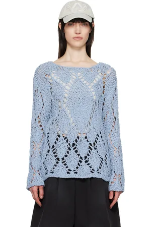 OPEN YY Pull bleu en coton à motif argyle en pointelle