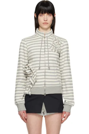 OPEN YY Pull molletonné gris et beige à appliqués et glissière