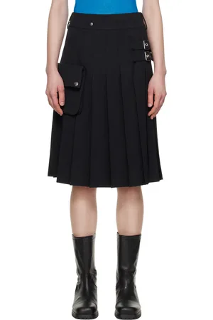 OPEN YY Jupe midi de style kilt noire à poche cargo et à plis