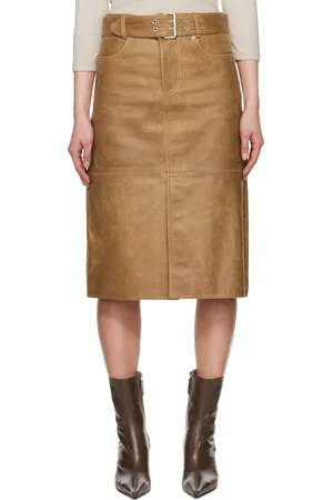 OUR LEGACY Jupe midi de travail brun clair en cuir