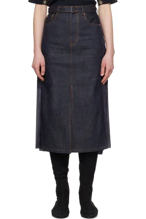 SACAI Jupe midi bleu marine en denim à panneaux