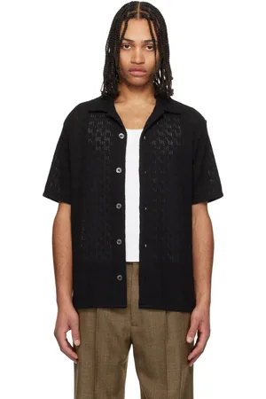 DUNST Chemise noire en crochet à col classique ouvert