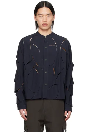 CMMAWEAR Chemise bleu marine à effet kintsugi