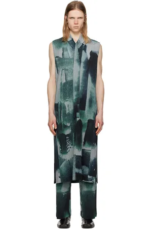 Issey Miyake Gilet gris à motif Wind Walk