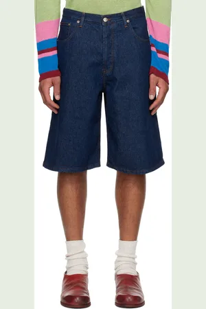 Edward Cuming Short indigo en denim léger à découpe circulaire à l
