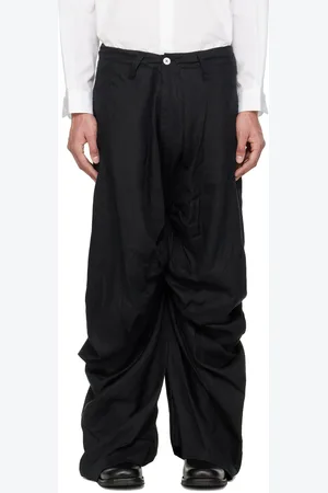 Fumito Ganryu Pantalon drapé noir en lin