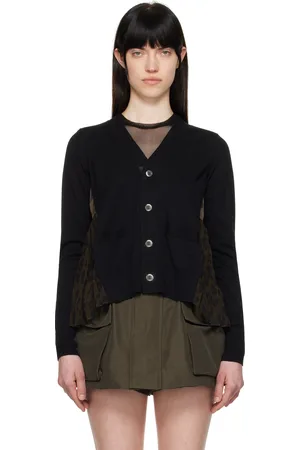 SACAI Cardigan noir et brun en tricot à motif léopard