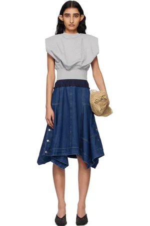 3.1 Phillip Lim Ensemble de haut gris en jersey bouclette et robe midi bleu marine en denim