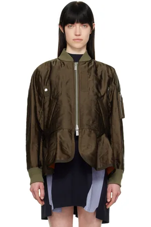 SACAI Blouson aviateur matelassé kaki en satin
