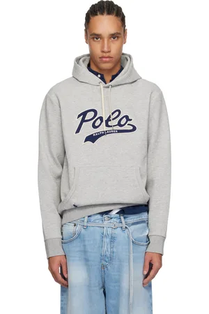 Ralph Lauren Pull à capuche gris en tricot double à logo