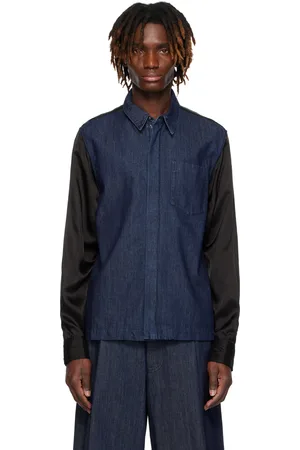 DRIES VAN NOTEN Chemise bleu et noir en denim à glissière