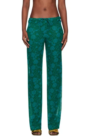 DRIES VAN NOTEN Pantalon bleu et vert à motif cachemire