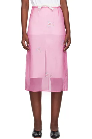 AO Yes Jupe midi étagée transparente rose à motif fleuri imprimé