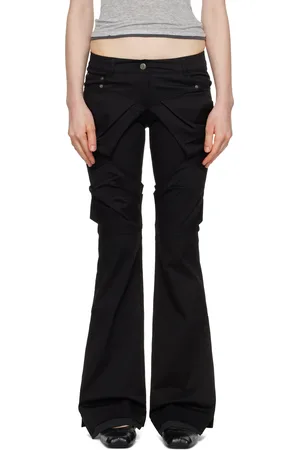 OPEN YY Pantalon semi-évasé noir à fronces