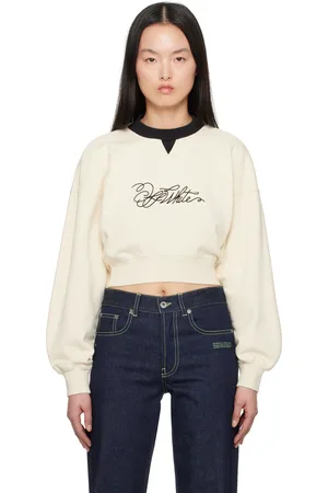 OFF-WHITE Pull molletonné écourté blanc cassé à logo manuscrit