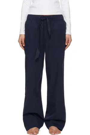 Tekla Pantalon de pyjama bleu marine en popeline