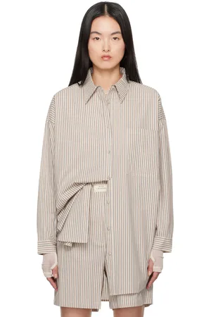 Silk Laundry Chemise beige en coton à ourlet arrondi