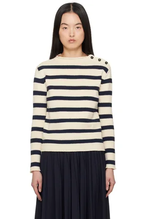 Max Mara Pull Vibo blanc cassé et bleu marine