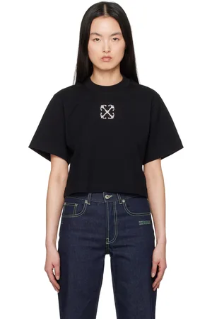 OFF-WHITE T-shirt écourté noir à quatre flèches à ornements facettés