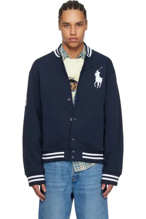 Ralph Lauren Blouson aviateur de baseball bleu marine en molleton à logo