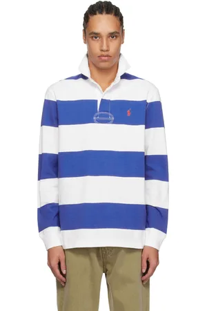 Ralph Lauren Polo de rugby bleu et blanc à logo