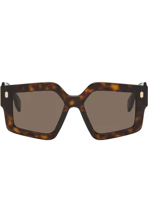 Fendi Lunettes de soleil brun et noir à logos Roma