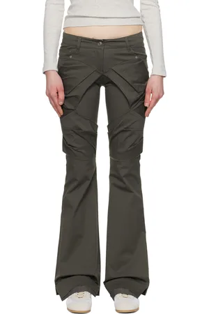OPEN YY Pantalon semi-évasé kaki à fronces