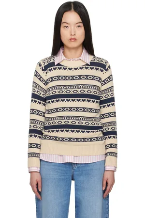 Max Mara Pull Teheran beige et bleu marine