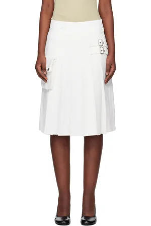 OPEN YY Jupe midi de style kilt blanche à poche cargo et à plis