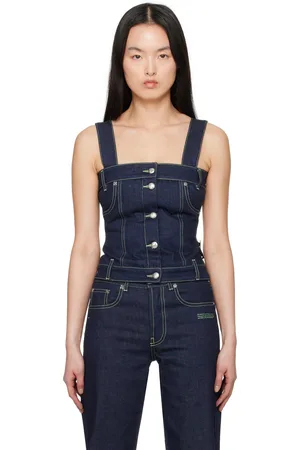 OFF-WHITE Débardeur de style corset bleu en denim