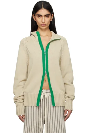 Edward Cuming Blouson de survêtement Chakra beige et vert en tricot