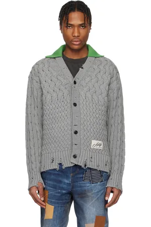 Andersson Bell Cardigan gris à col classique vert et à col en V