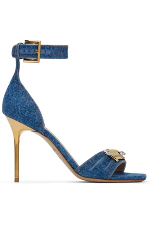 Balmain Sandales à talon bleues en denim à épingle de sureté