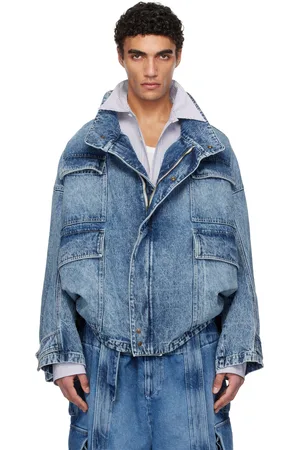 Hed Mayner Blouson bleu en denim à poches à rabat